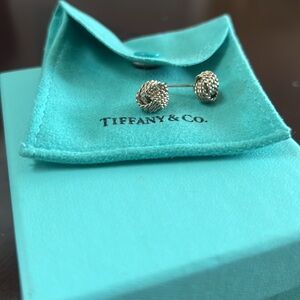 Tiffany & Co - Sterling Silver Textured Love Knot Stud Style Earrings